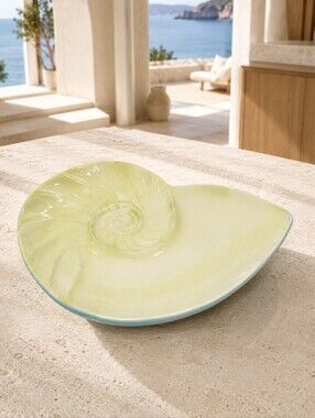 Kate Williams Nautilus Shell Ceramic Serving Platter Coastal 12"